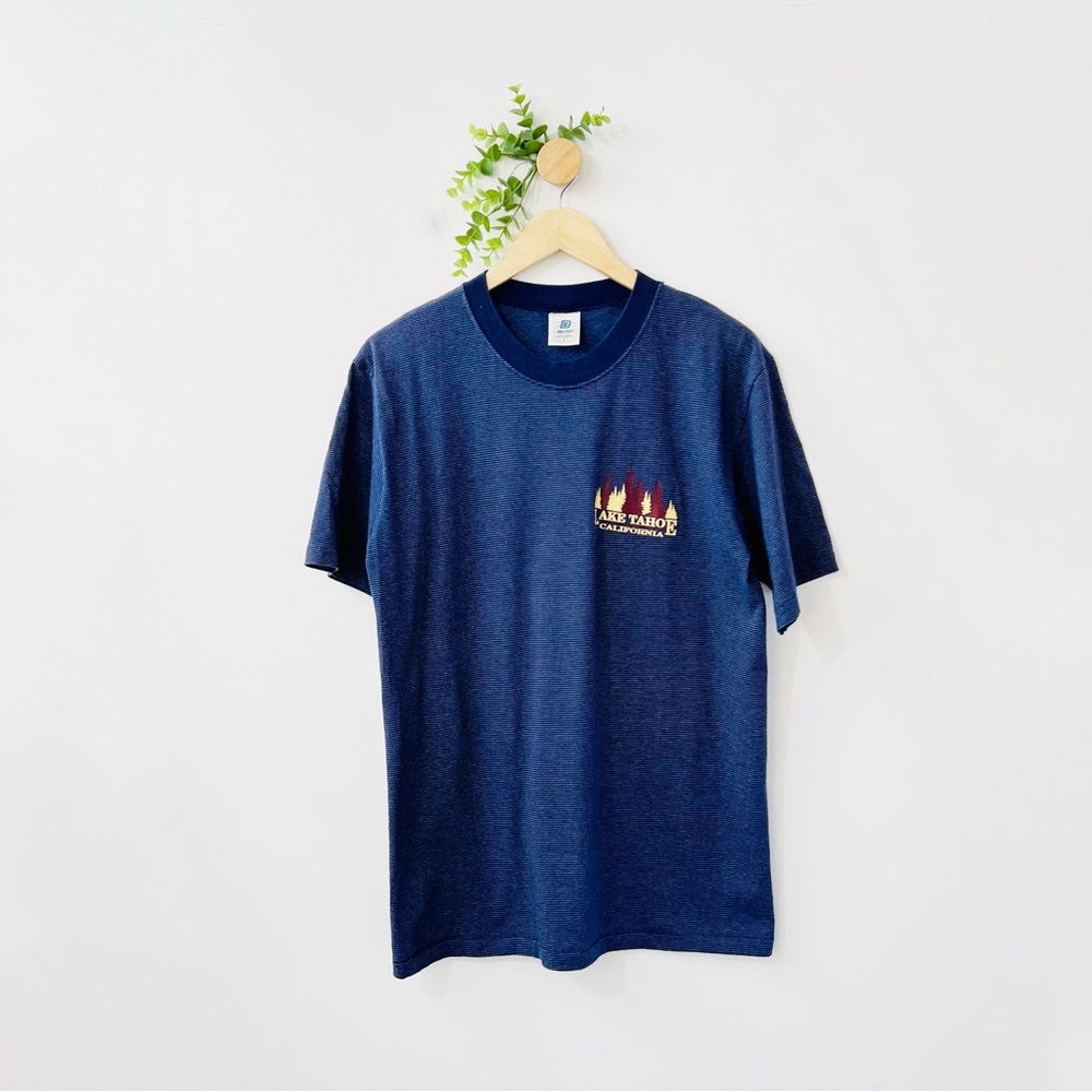 Vintage Belton Lake Tahoe Blue Striped Made In USA TShirt